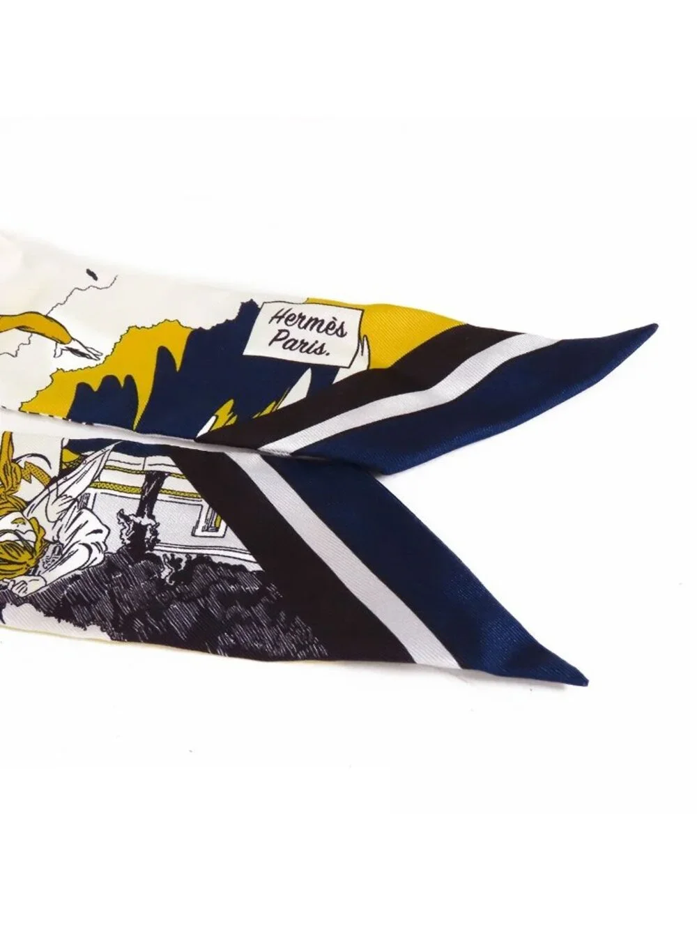 Hermes Twilly Marine Gold Blanc Silk Wow Scarf